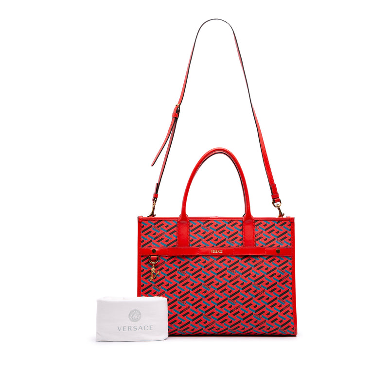 Multicolor Coated Canvas La Greca Tote - Image 7