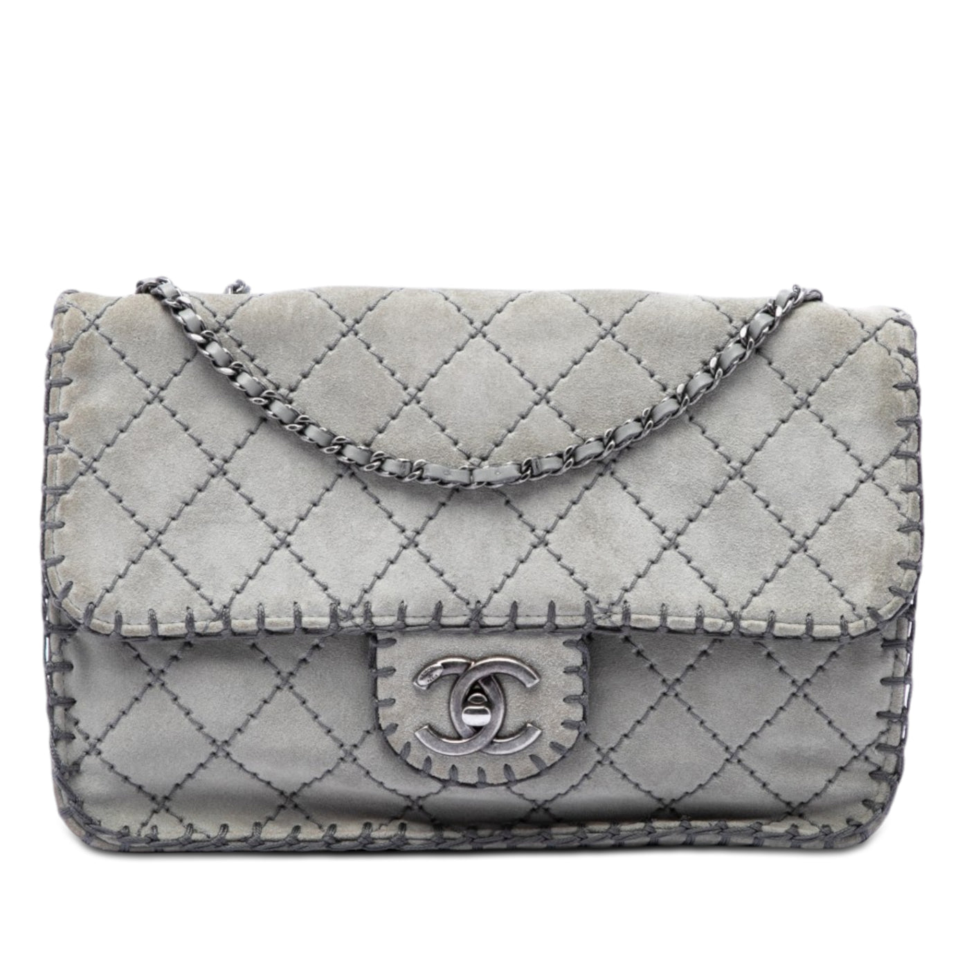 Medium CC Quilted Suede Whipstitch Single Flap - Image 1