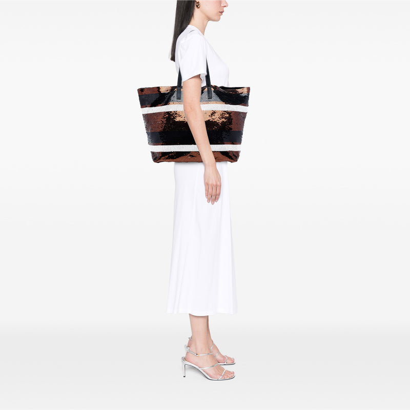 Sequined Satin Stripes Tote - Image 7