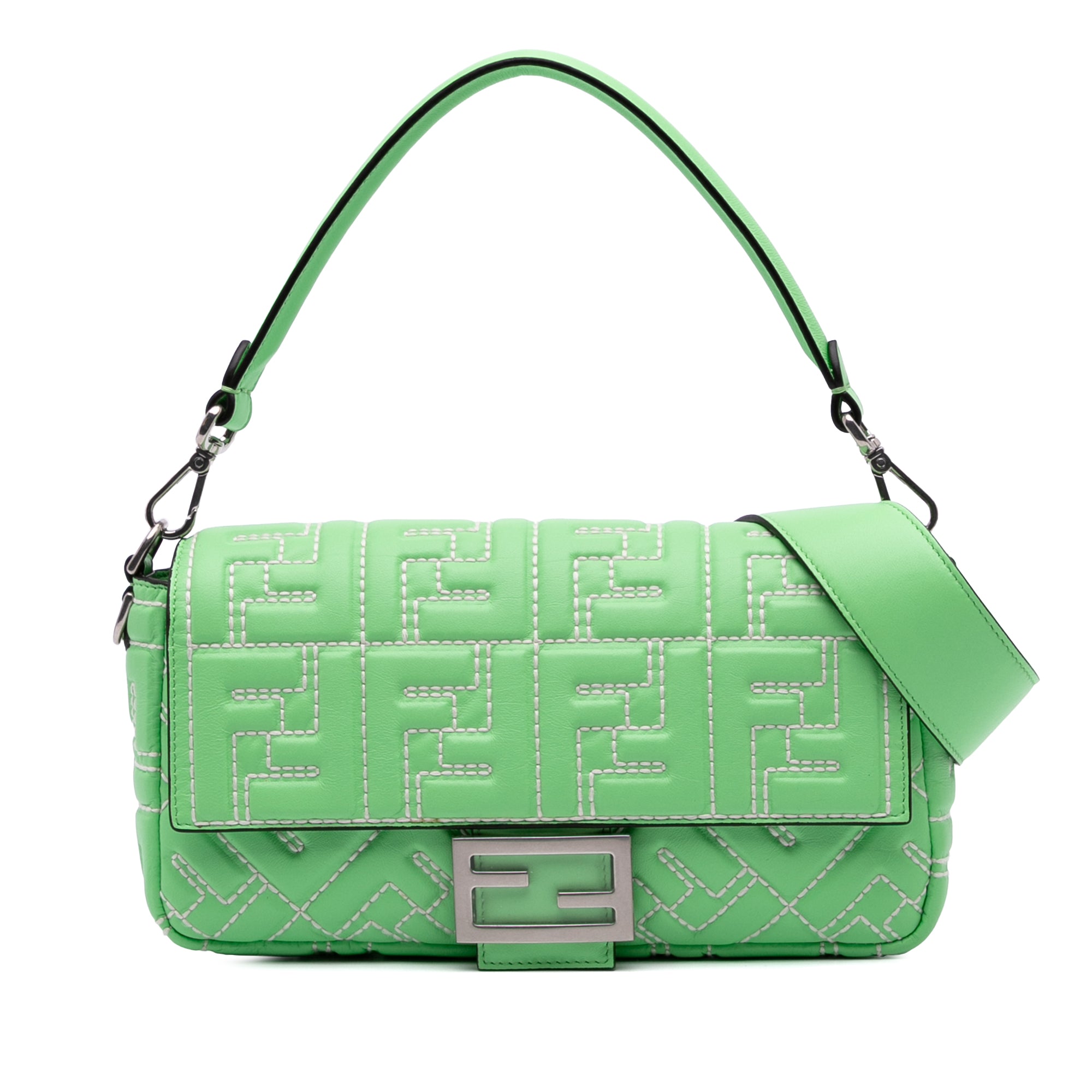 Zucca Embossed Stitched Leather Baguette Satchel - Image 1