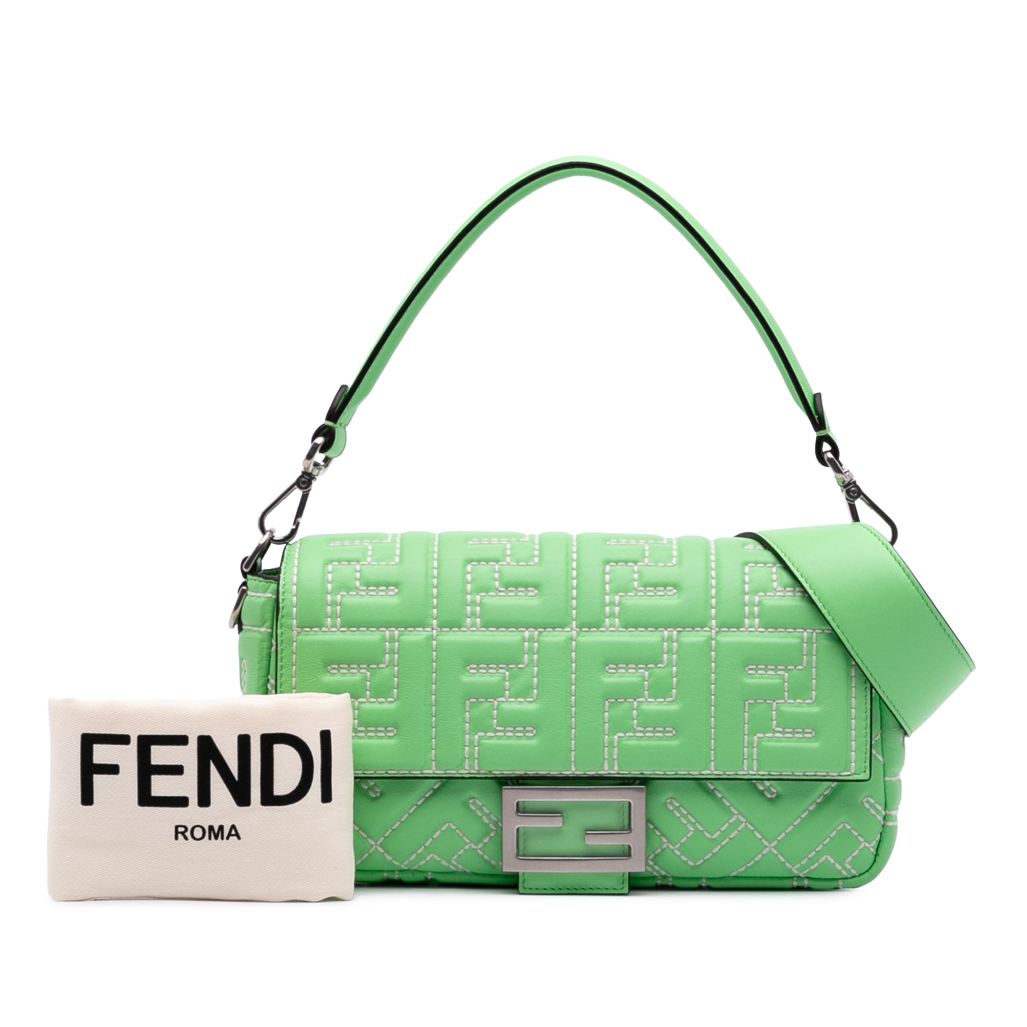 Zucca Embossed Stitched Leather Baguette Satchel - Image 12