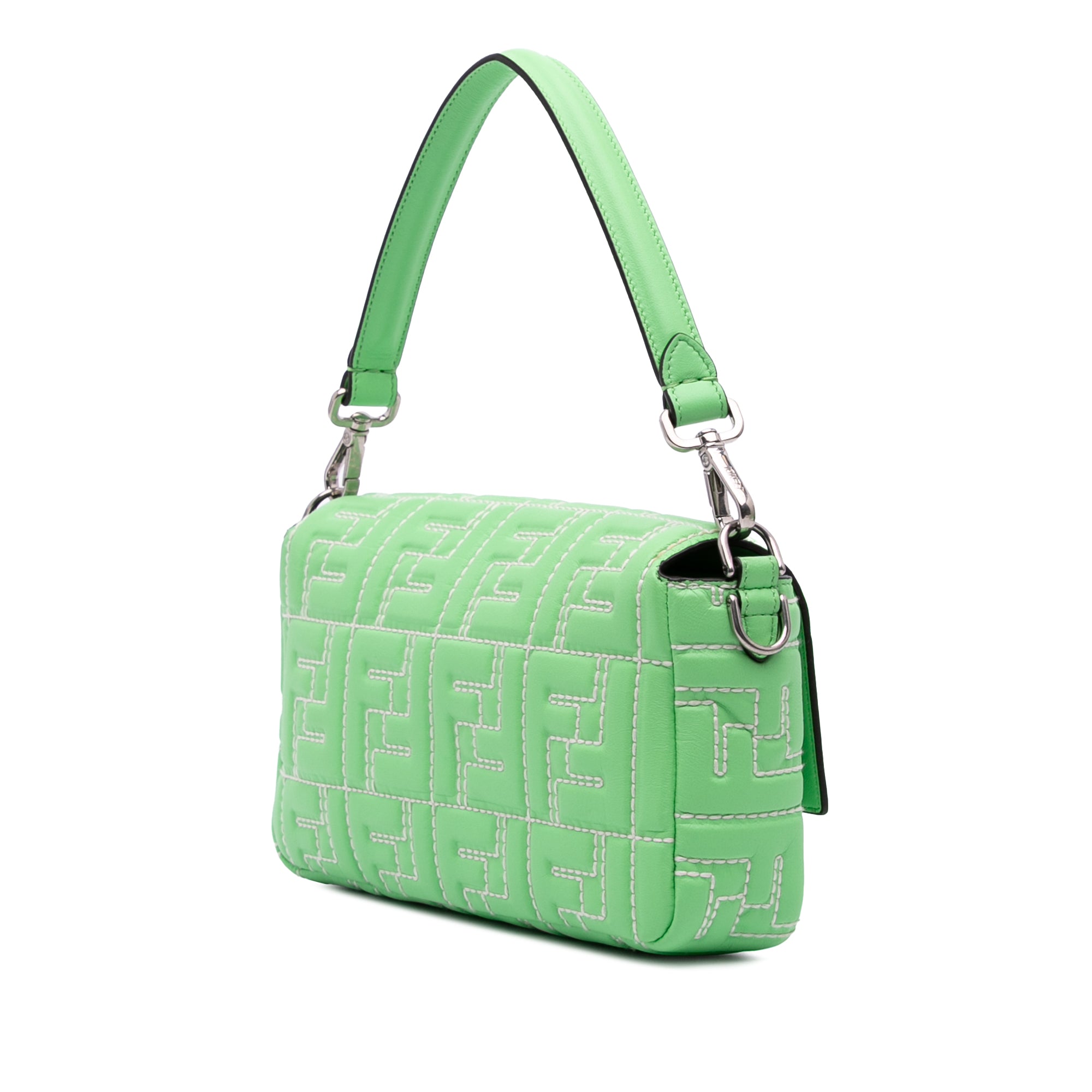 Zucca Embossed Stitched Leather Baguette Satchel - Image 2