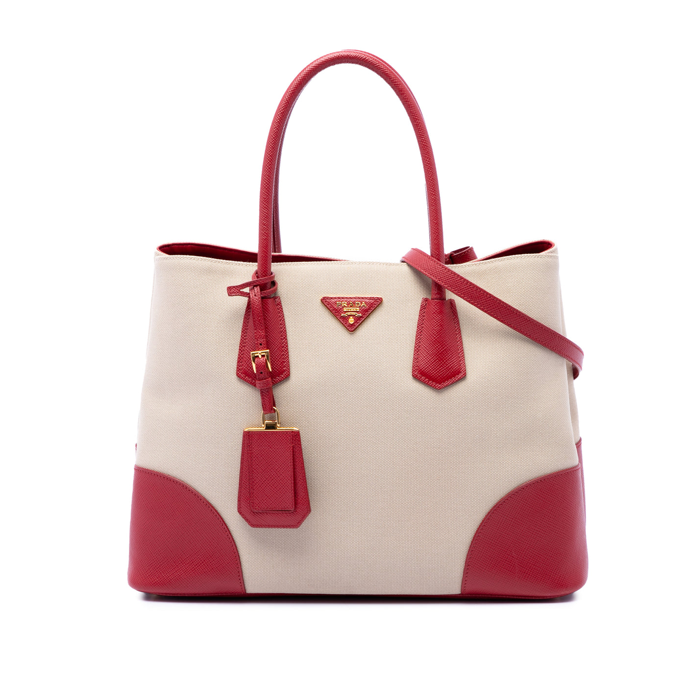 Large Saffiano Trimmed Canapa Double Satchel - Image 1