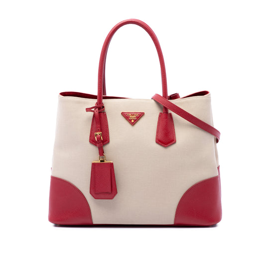 Large Saffiano Trimmed Canapa Double Satchel - Image 1