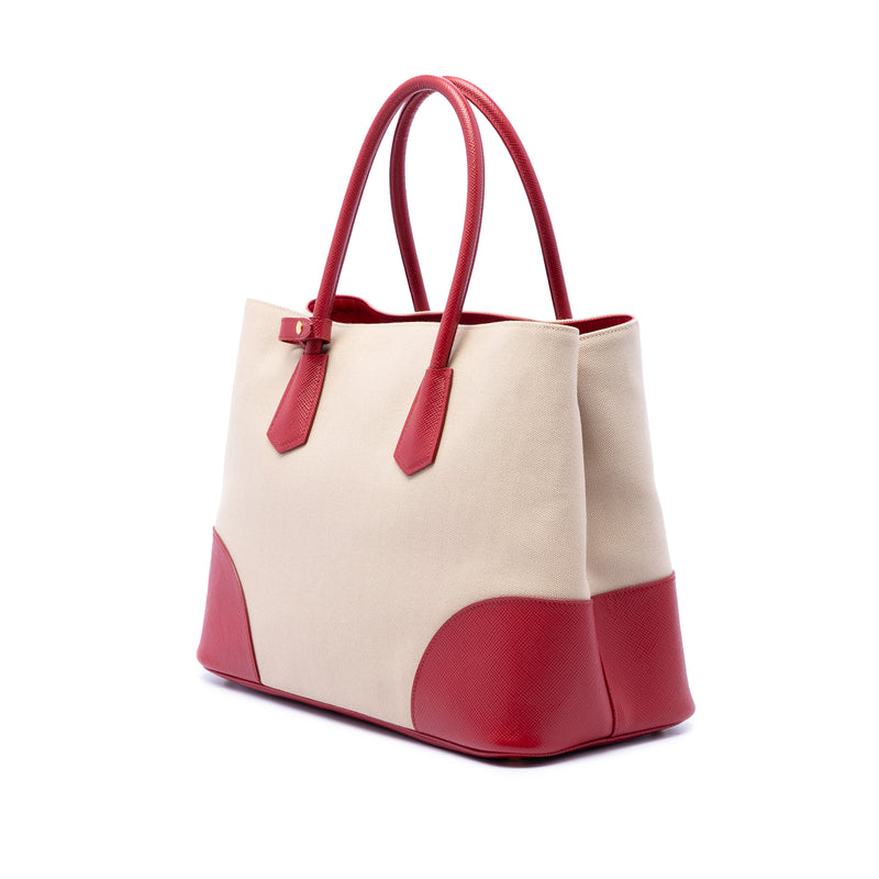 Large Saffiano Trimmed Canapa Double Satchel - Image 2