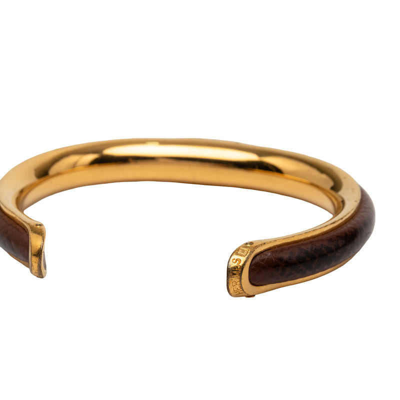 Gold Plated and Leather Cuff Bracelet - Image 4