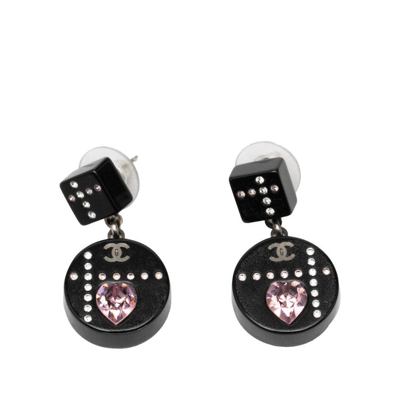 Resin CC Dice and Heart Crystal Drop Push Back Earrings
