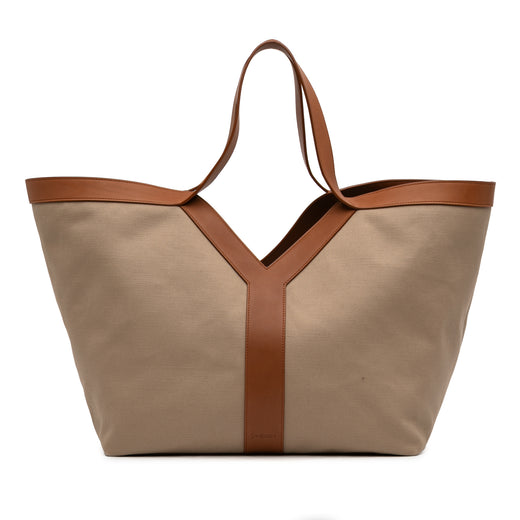 Leather Trimmed Canvas Y Tote - Image 1