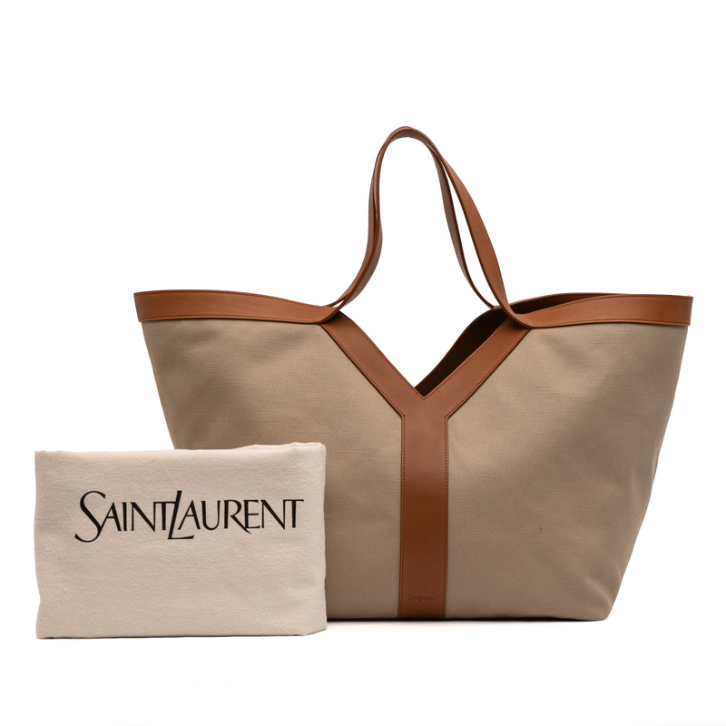 Leather Trimmed Canvas Y Tote - Image 9