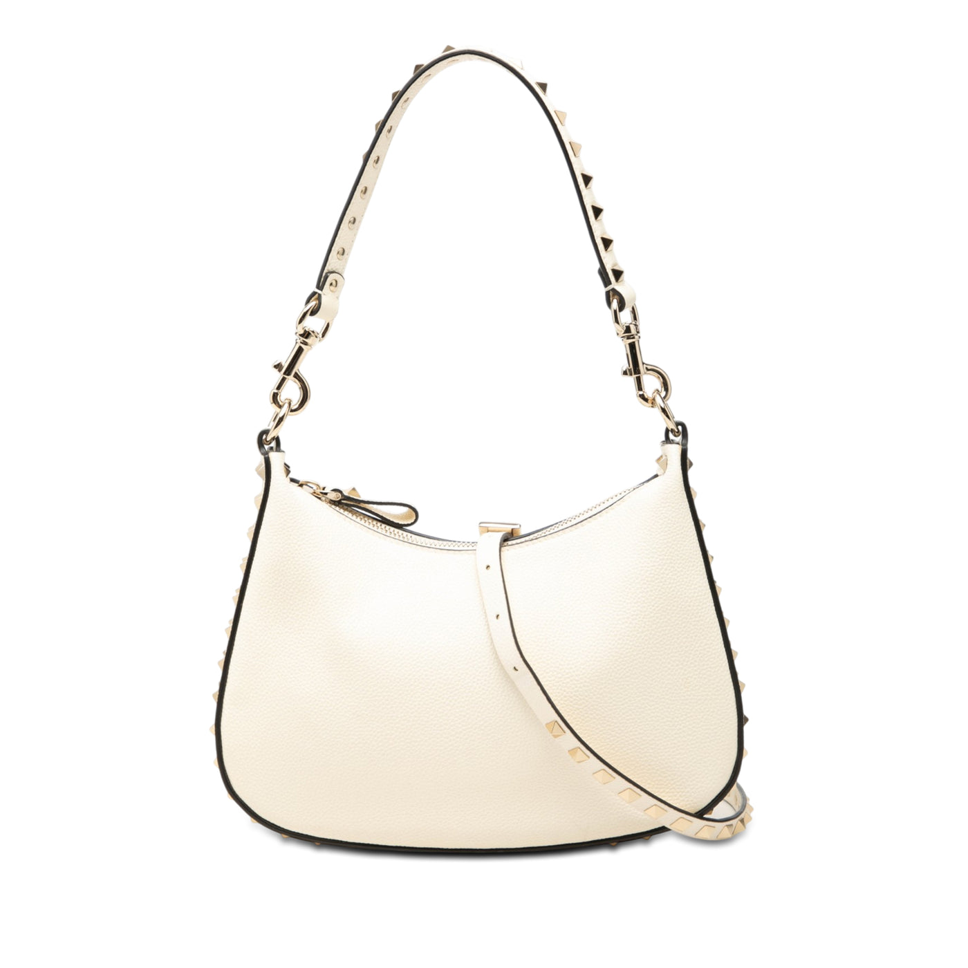 Small Grainy Calfskin Rockstud Hobo - Image 1