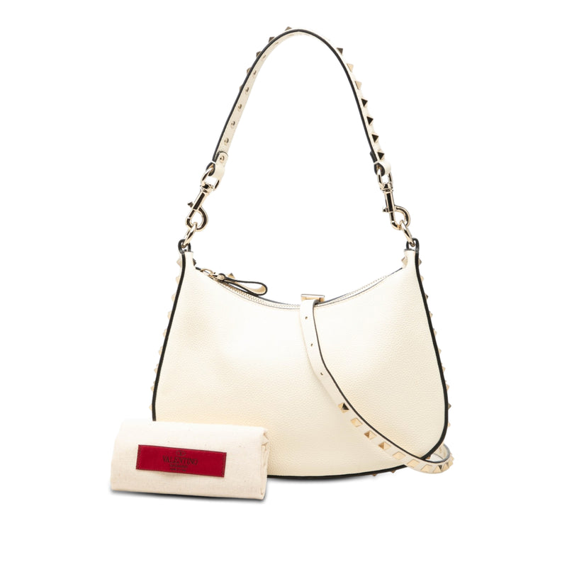 Small Grainy Calfskin Rockstud Hobo - Image 7