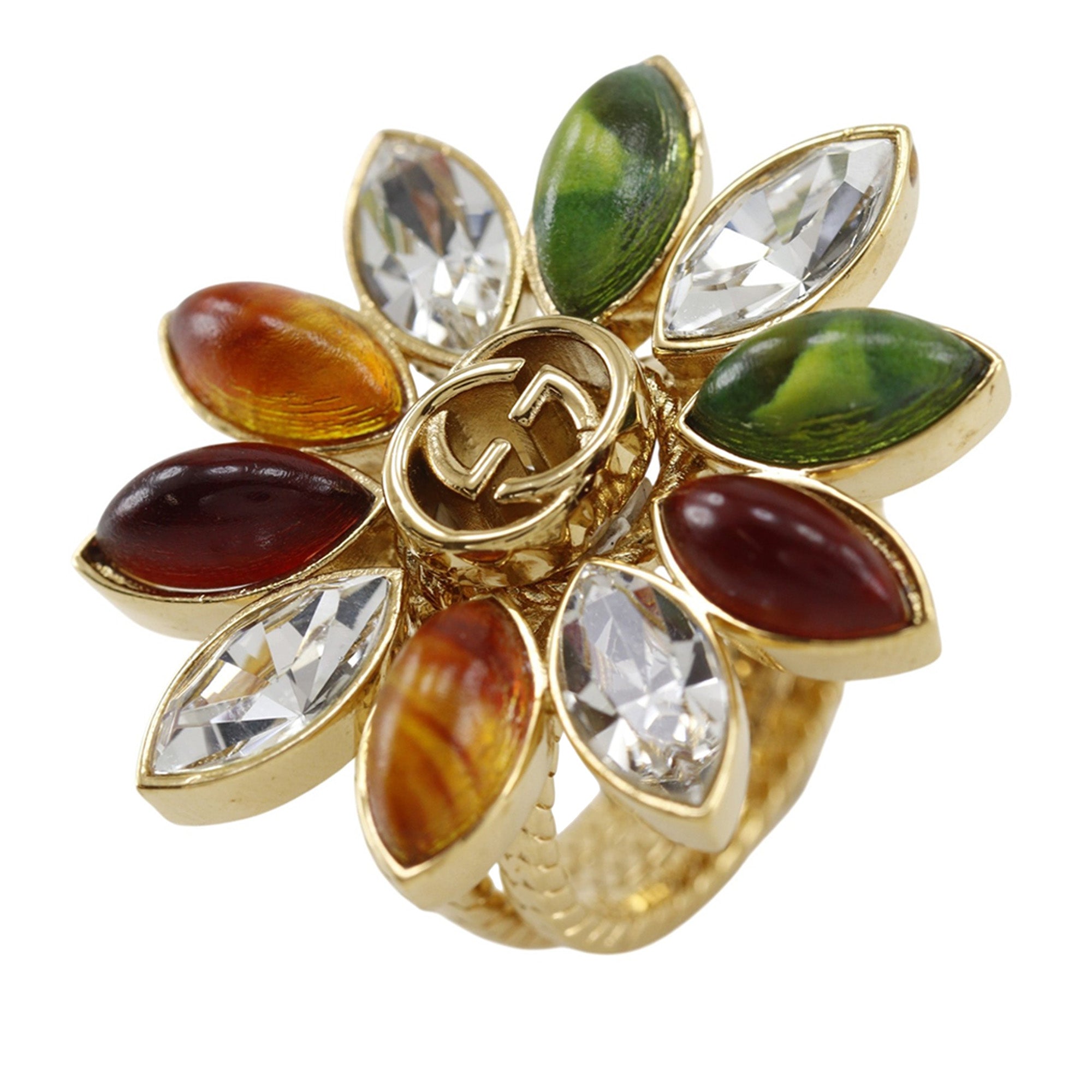 Gold Plated Strass Interlocking G Flower Ring - Image 2