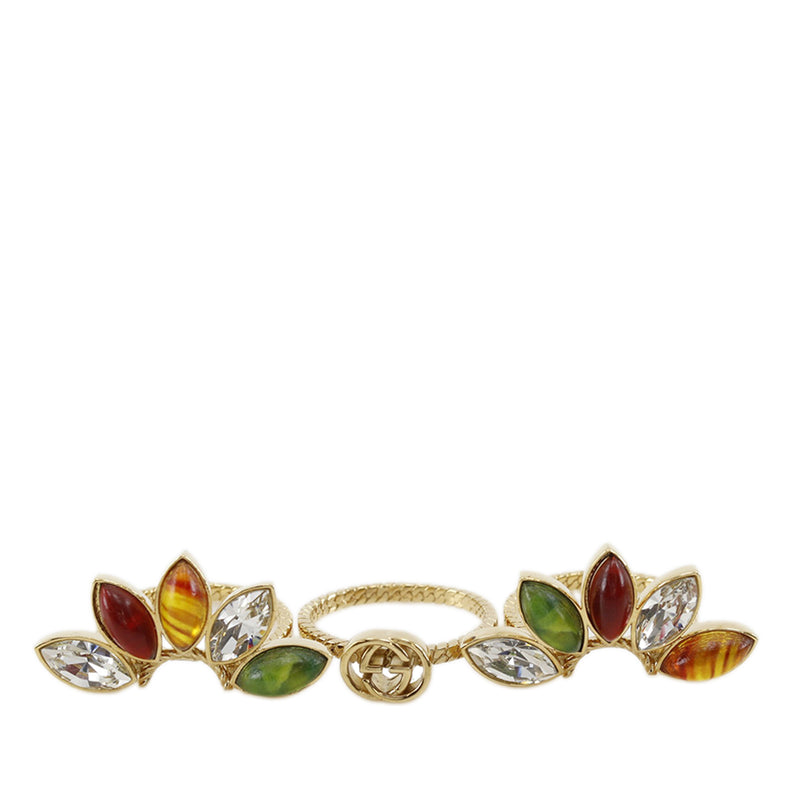 Gold Plated Strass Interlocking G Flower Ring - Image 4
