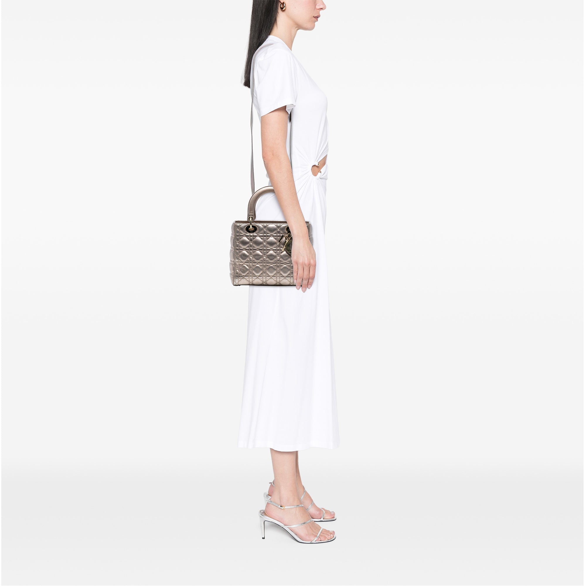 Medium Metallic Lambskin Cannage Lady Dior - Image 7