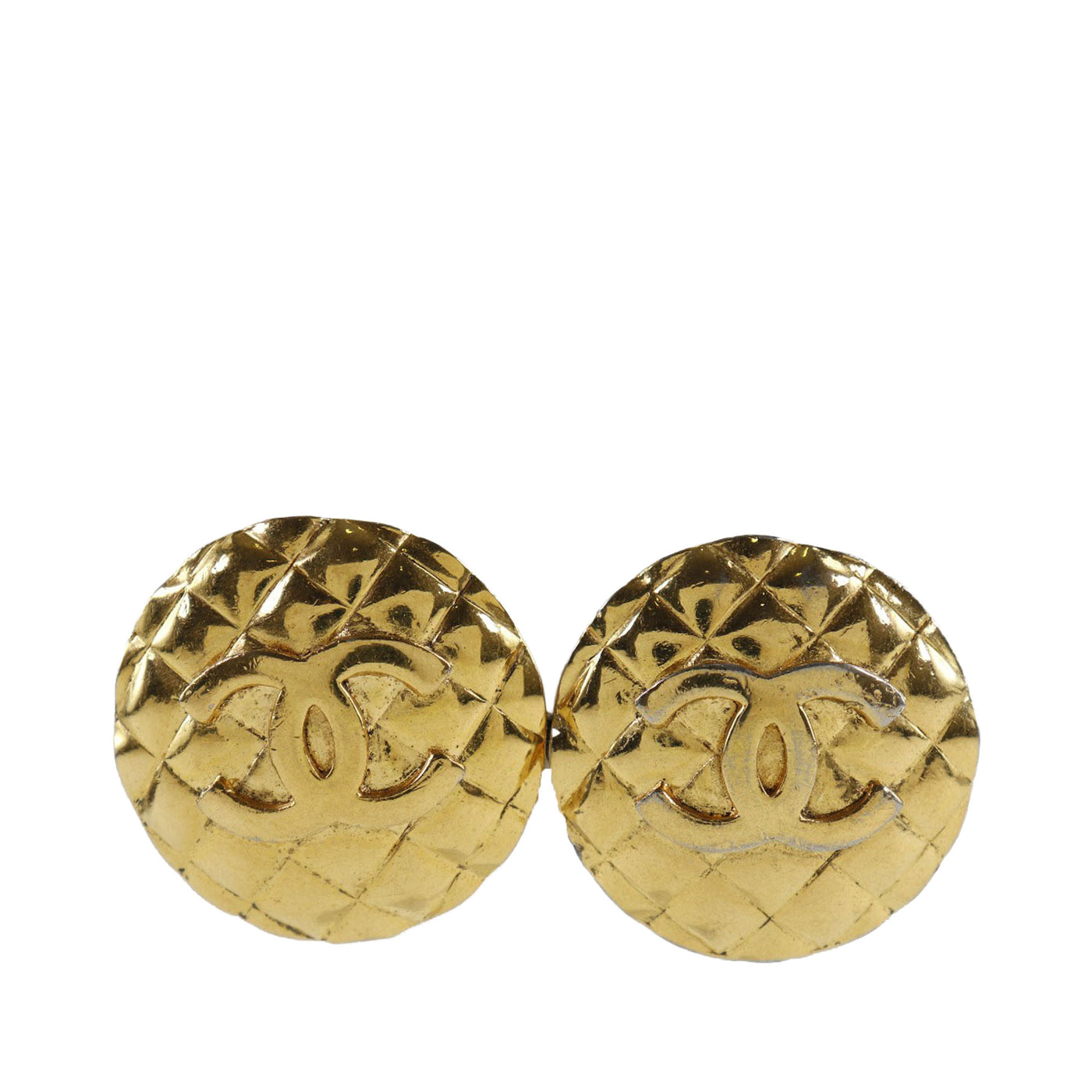 CC Quilted Gold Plated Round Clip On Earrings - Image 1