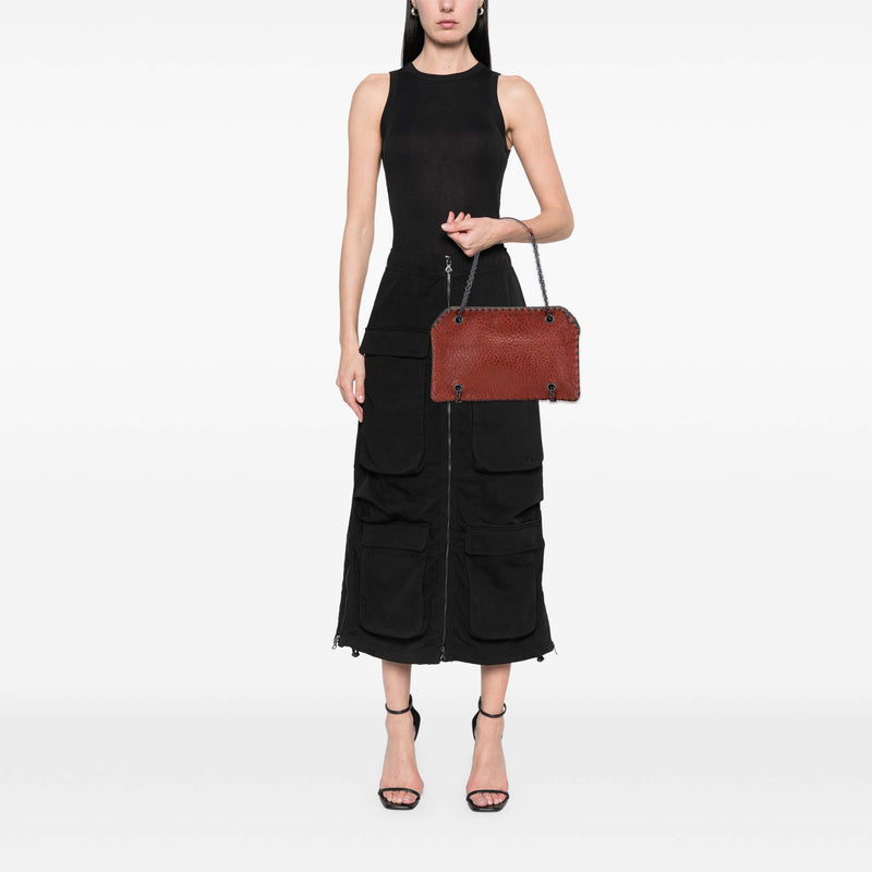 Textured Leather Whipstitch Duo Shoulder Bag - Image 11
