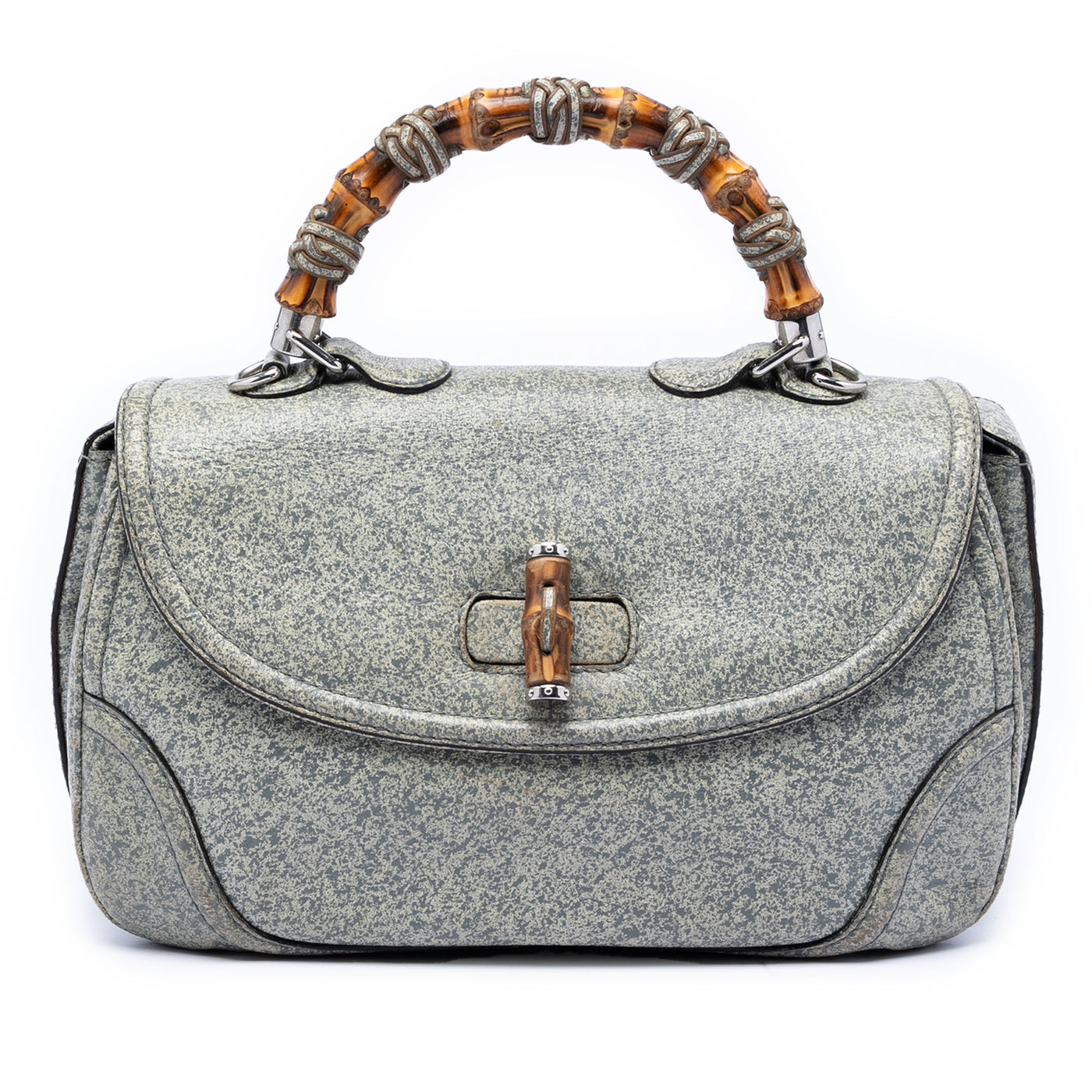 Large Speckled Leather New Bamboo Top Handle Bag - Image 1