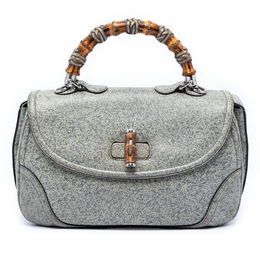 Large Speckled Leather New Bamboo Top Handle Bag - Image 1