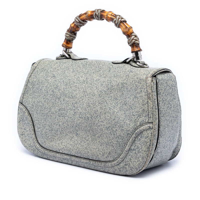 Large Speckled Leather New Bamboo Top Handle Bag - Image 2