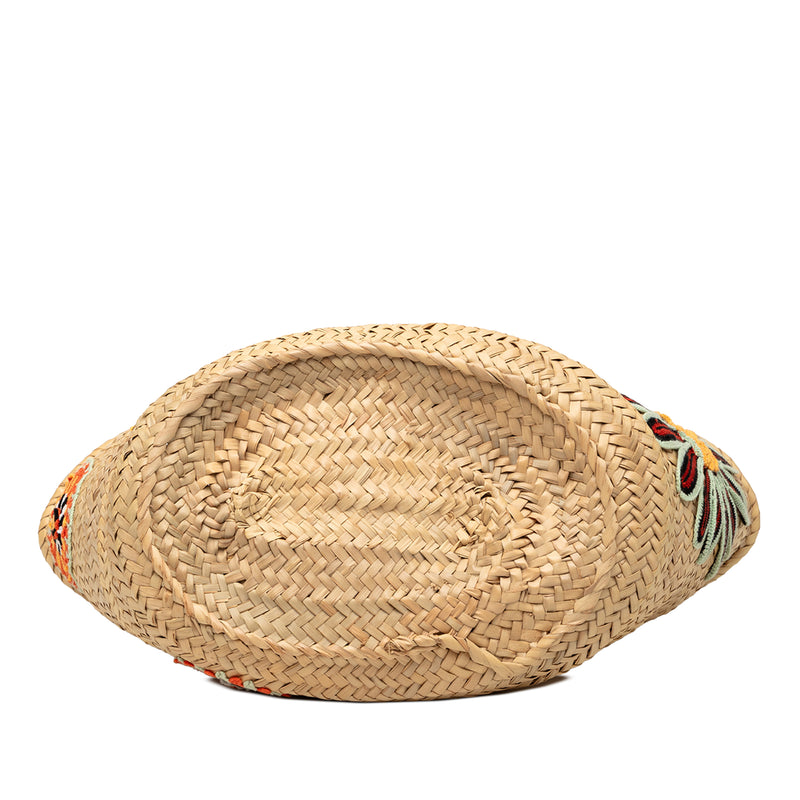 Large Floral Embroidered Raffia Basket Tote - Image 3