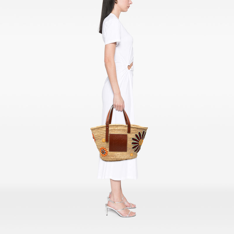Large Floral Embroidered Raffia Basket Tote - Image 7