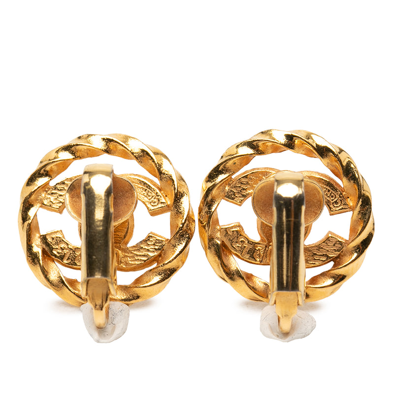 Gold Plated CC Crystal Twisted Round Clip On Earrings - Image 2