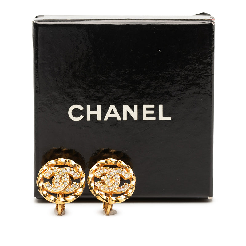 Gold Plated CC Crystal Twisted Round Clip On Earrings - Image 5