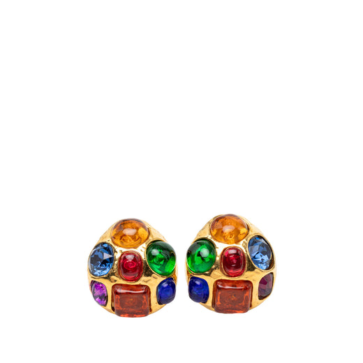 Gold Plated Gripoix Cabochon Clip On Earrings - Image 1