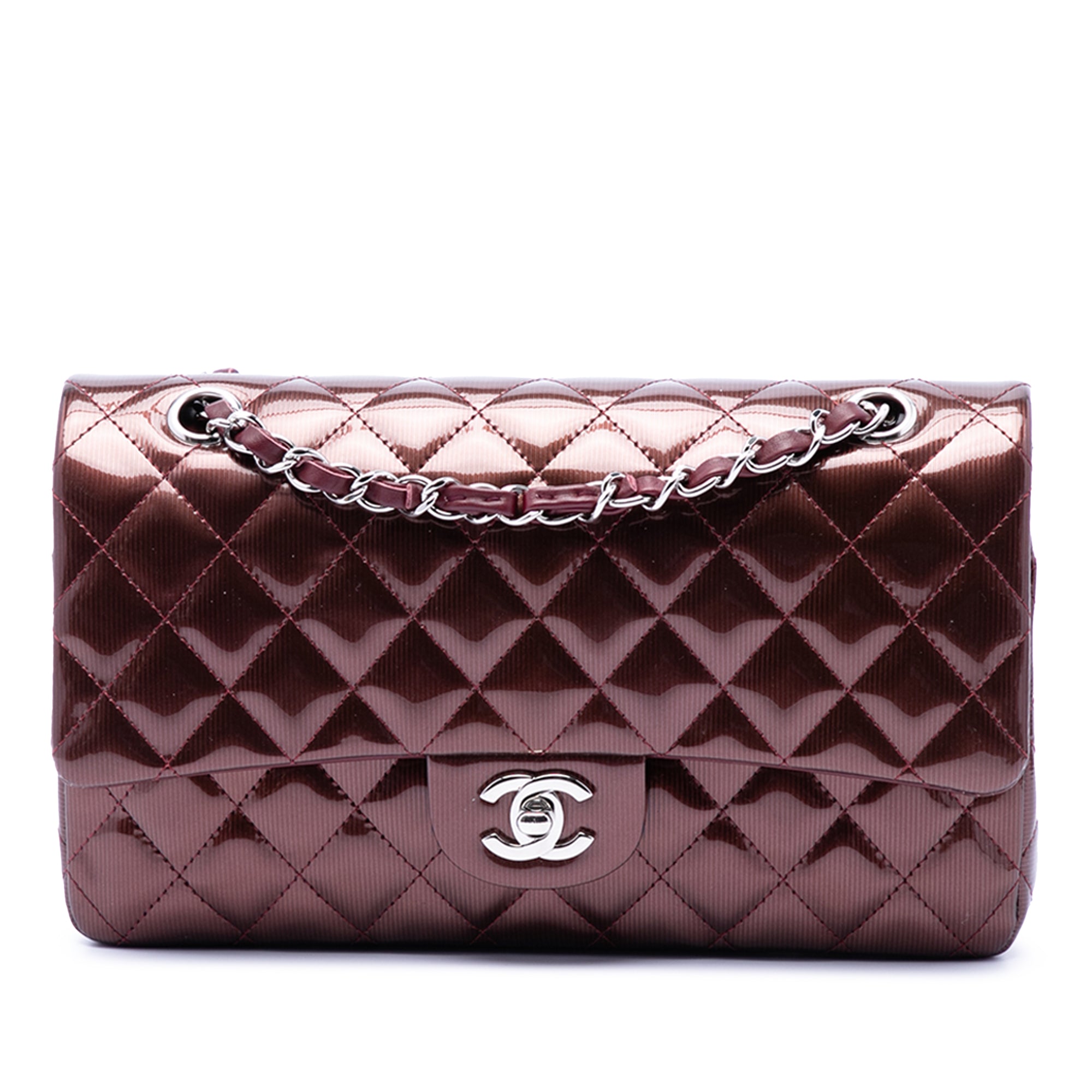 Medium Classic Striped Patent Double Flap - Image 1