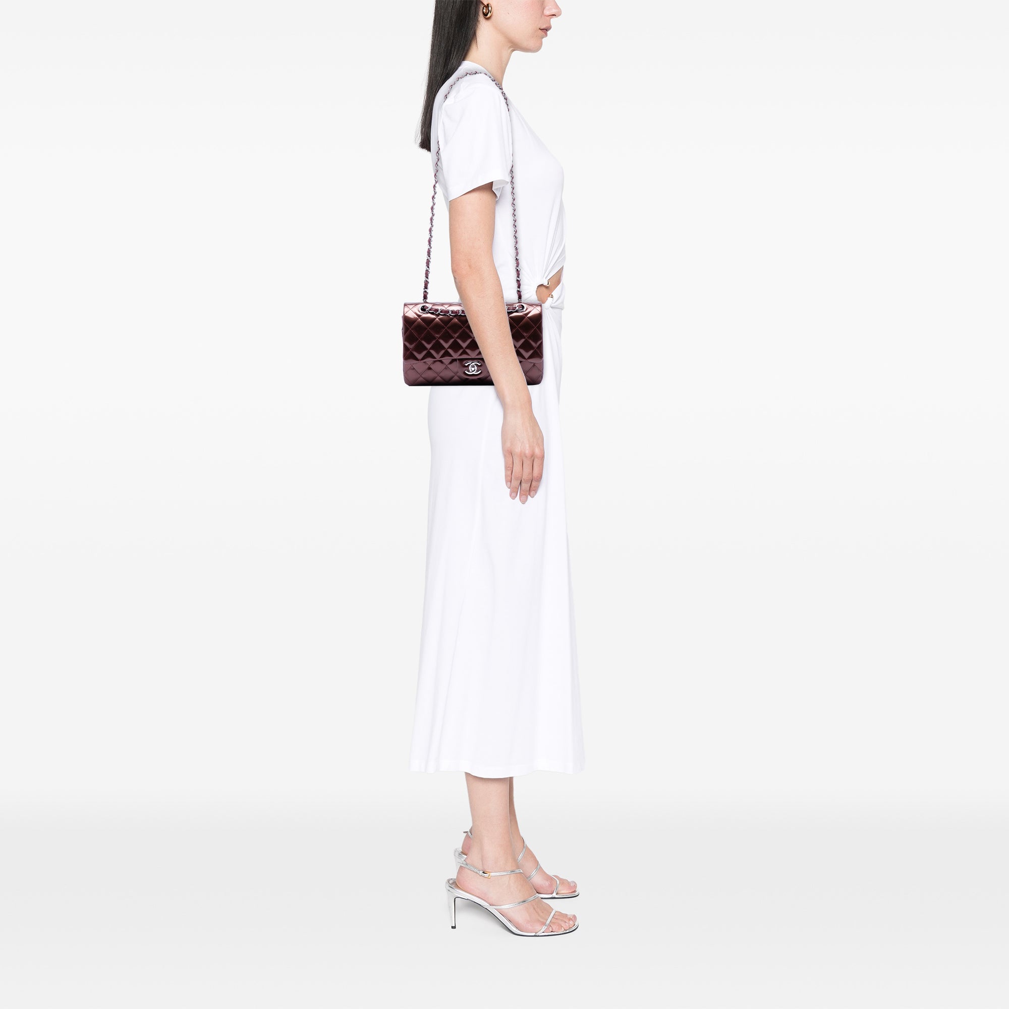 Medium Classic Striped Patent Double Flap - Image 6
