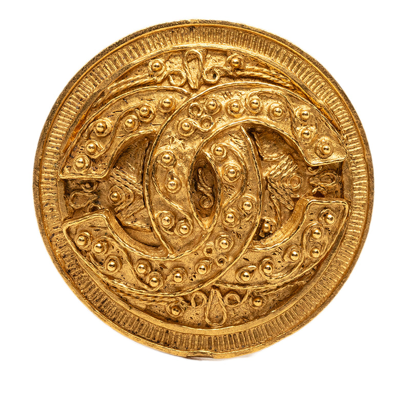 CC Gold Plated Round Brooch
