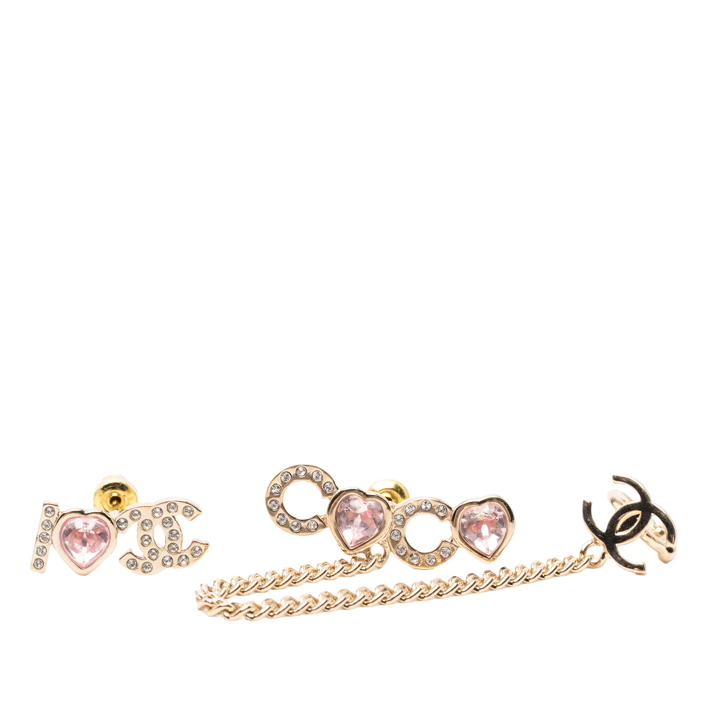 Gold Plated I Heart CC Coco Strass Ear Cuff Earrings - Image 1