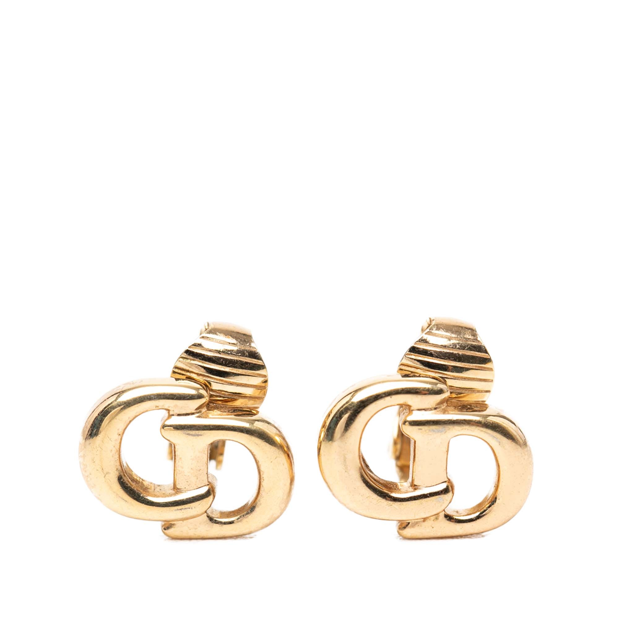 Gold Plated CD Logo Clip On Earrings - Image 1