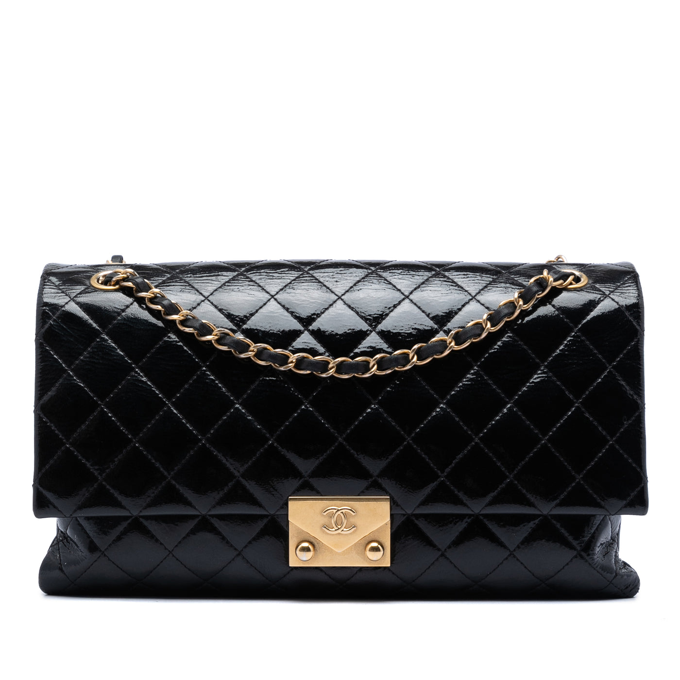 Quilted Crinkled Patent Pagoda Accordion Flap - Image 1