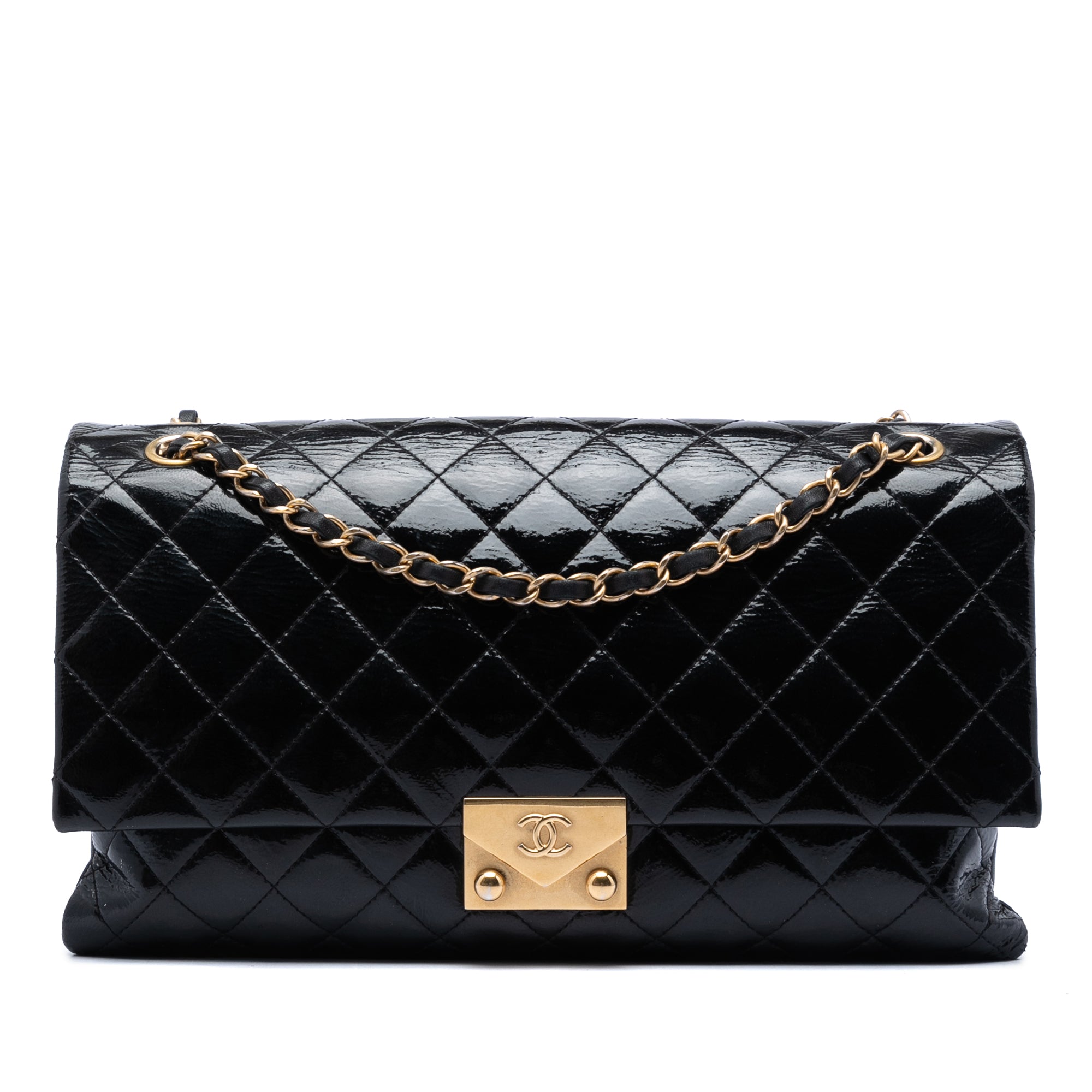 Quilted Crinkled Patent Pagoda Accordion Flap - Image 1