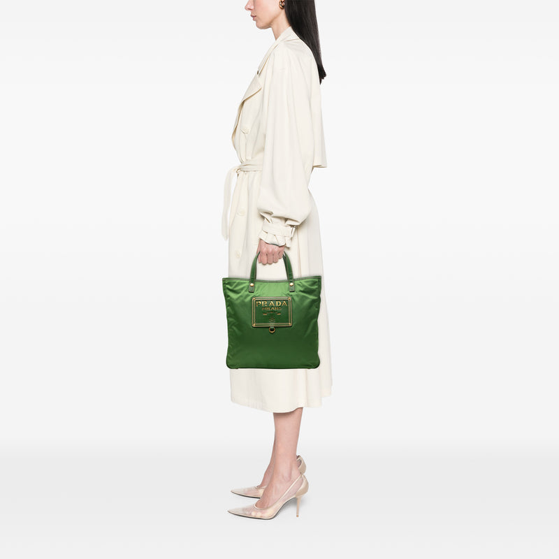 Saffiano Trimmed Tessuto Logo Plate Convertible Tote - Image 6