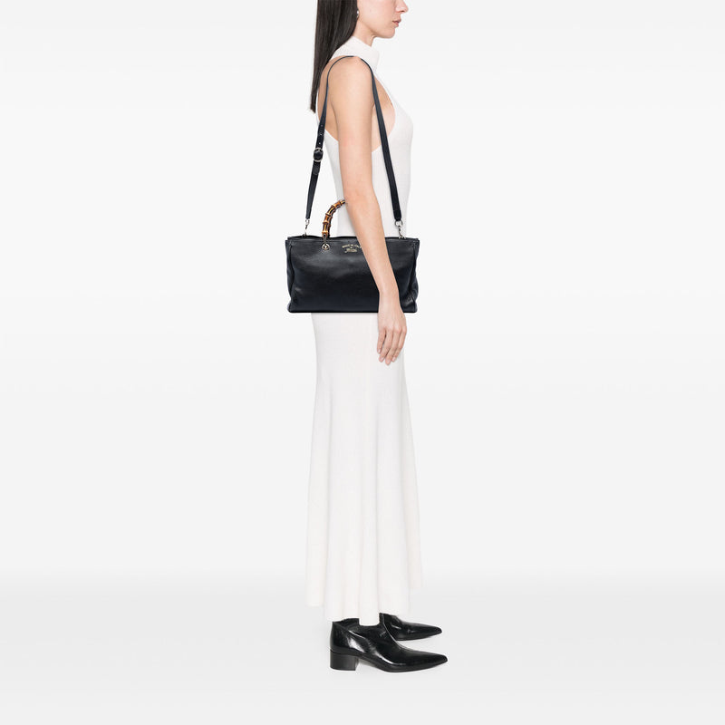 Medium Calfskin Bamboo Shopper Satchel - Image 6