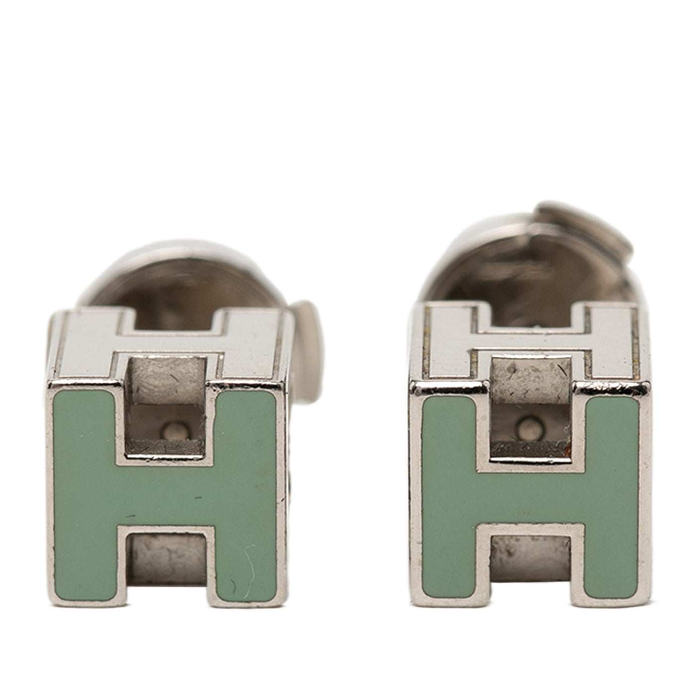 Palladium Plated Enamel Cage dH Cube Push Back Earrings - Image 1