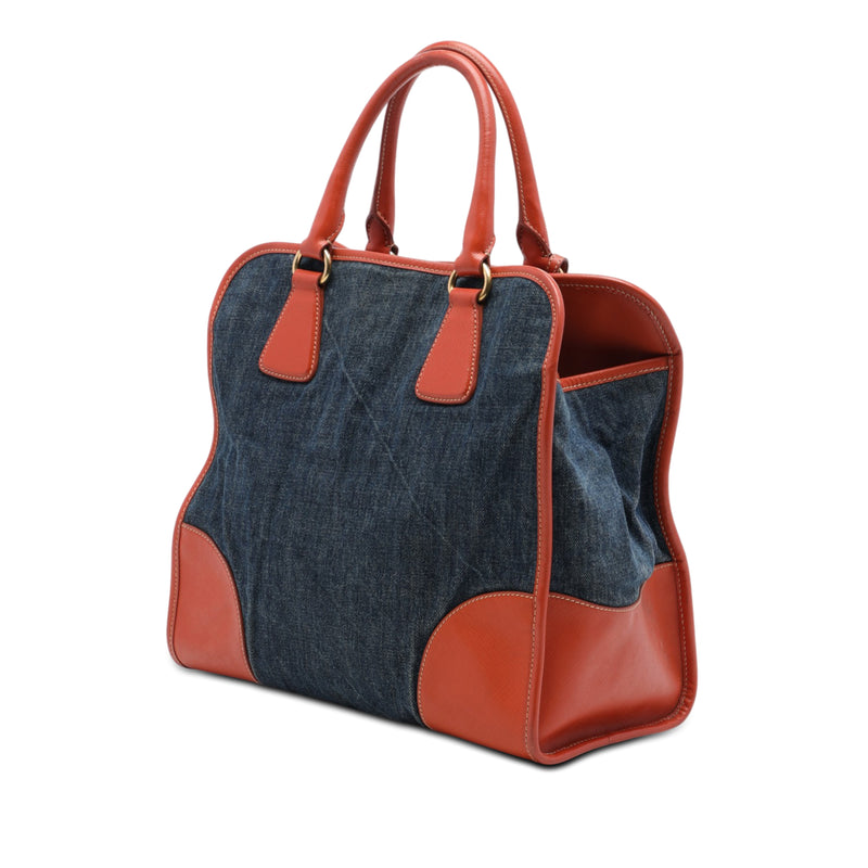 Saffiano Trimmed Denim Open Convertible Tote - Image 2