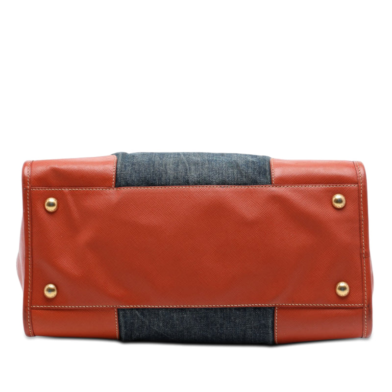 Saffiano Trimmed Denim Open Convertible Tote - Image 3