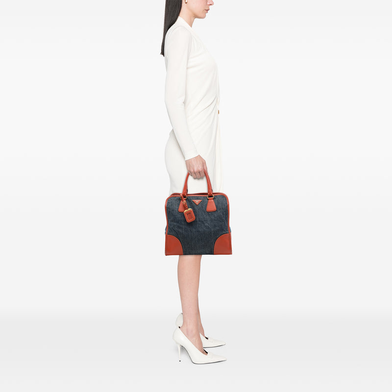 Saffiano Trimmed Denim Open Convertible Tote - Image 6