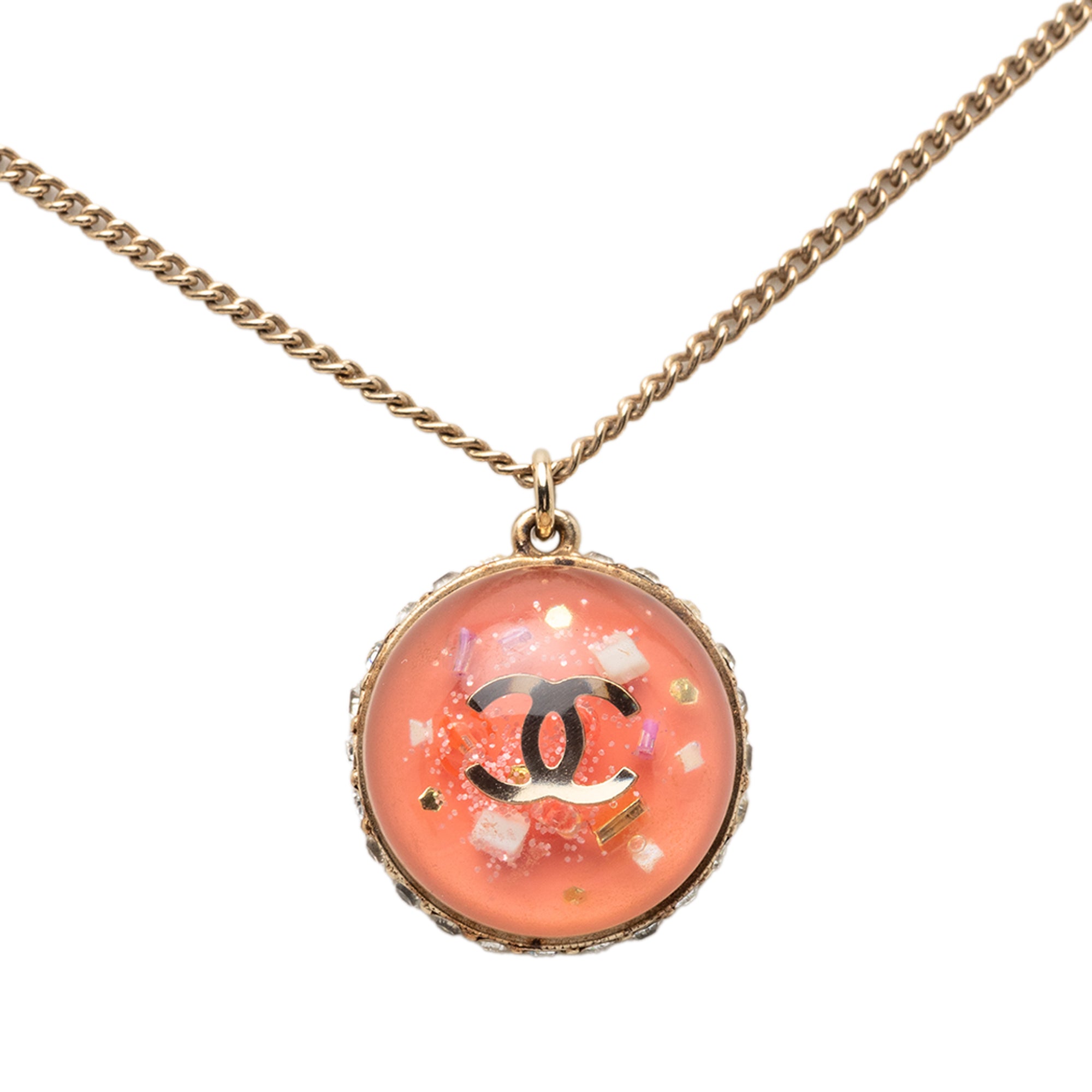CC Gold Plated Resin Strass Dome Pendant Necklace - Image 2