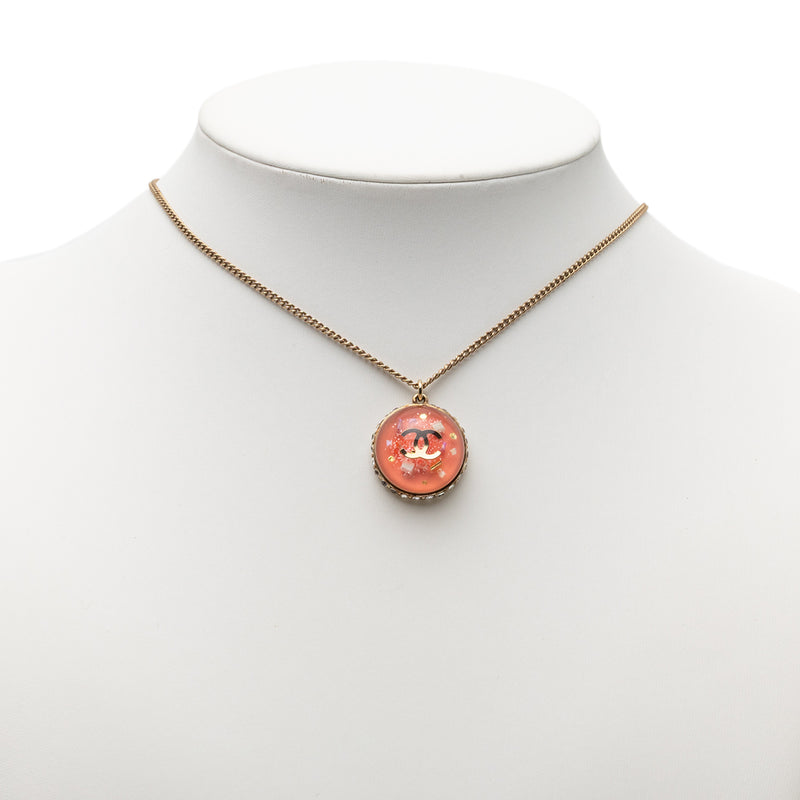CC Gold Plated Resin Strass Dome Pendant Necklace - Image 6