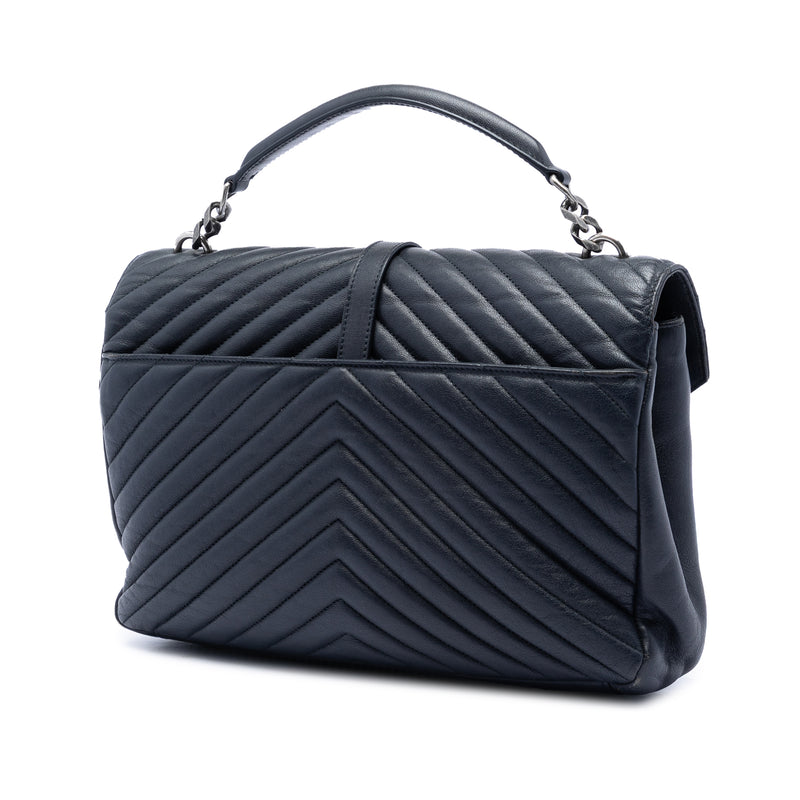 Large Chevron Sheepskin Monogram College Satchel - Image 2