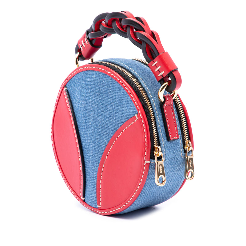 Mini Denim and Calfskin Daria Round Satchel - Image 2