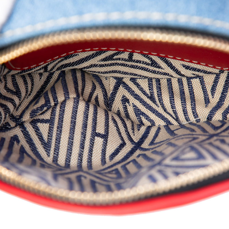 Mini Denim and Calfskin Daria Round Satchel - Image 4