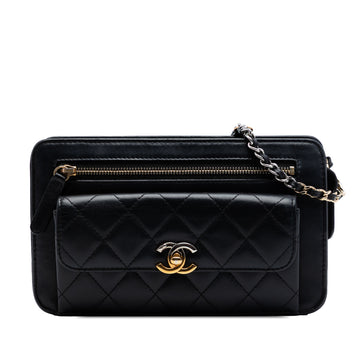 Quilted Lambskin Front Pocket Clutch With Chain - Image 1