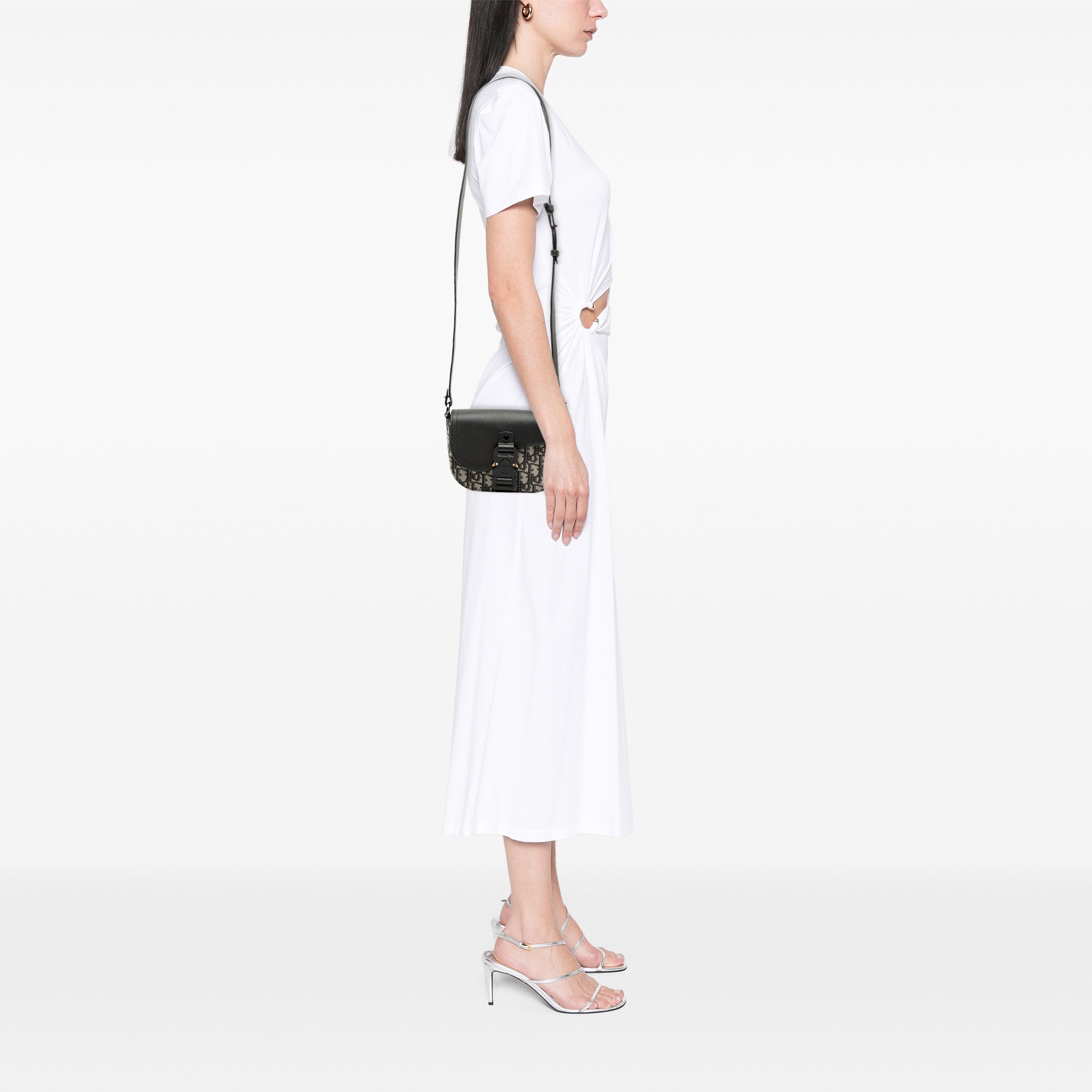 Mini Oblique Canvas Saddle Buckle Messenger Bag - Image 7