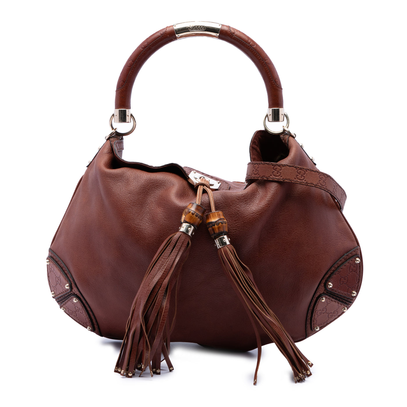 Large Guccissima Trimmed Calfskin Bamboo Indy Satchel - Image 1