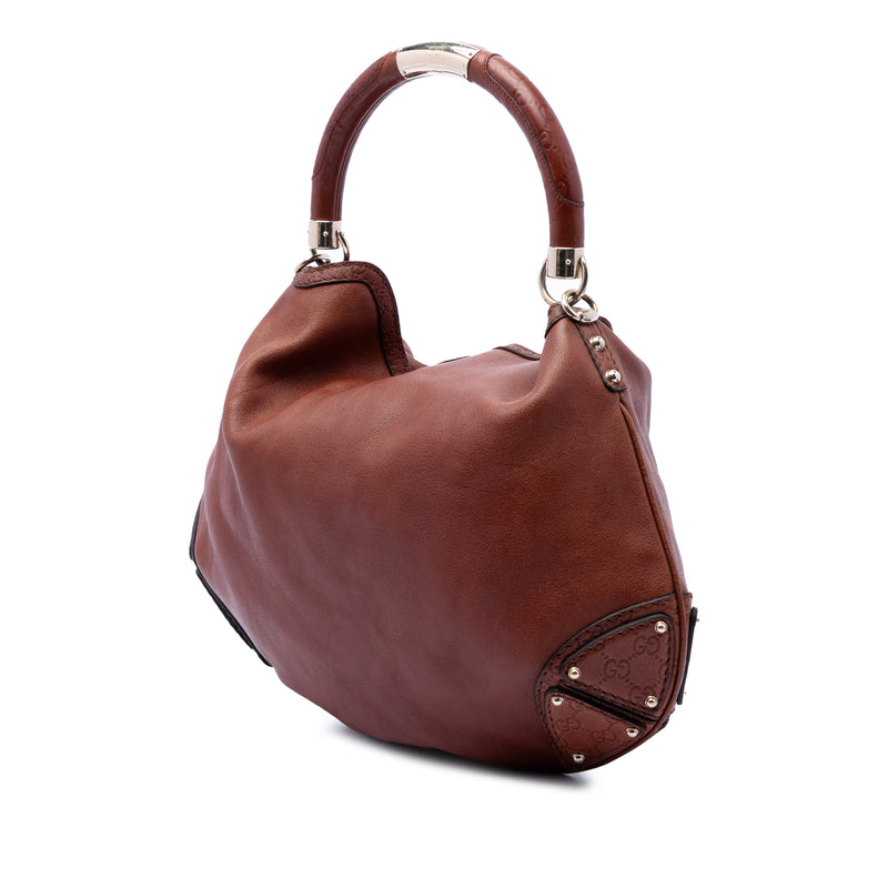 Large Guccissima Trimmed Calfskin Bamboo Indy Satchel - Image 2